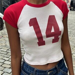 Brandy Melville Red and White Number 14 Crop Top